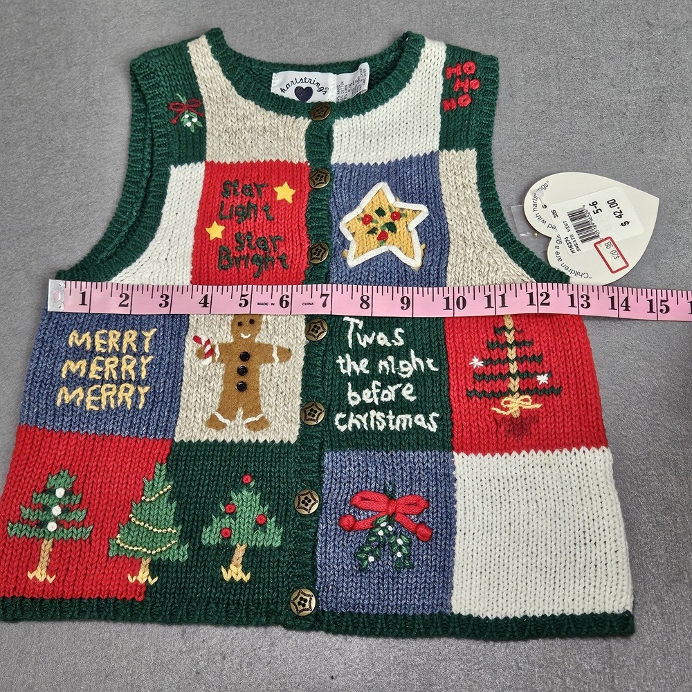 Hartstrings Knit Sweater Vest Kid Sz 5‎ Christmas Holiday Bells Vintage NEW - Picture 7 of 10